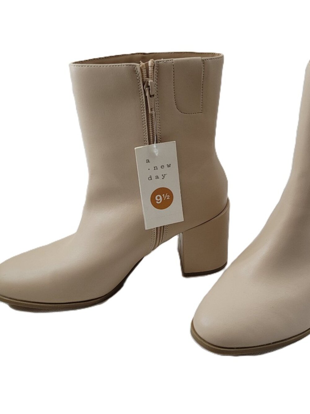 A New Day Boots Women's 9.5 Beige Taupe Janelle Zip up Block Heel Memory Foam